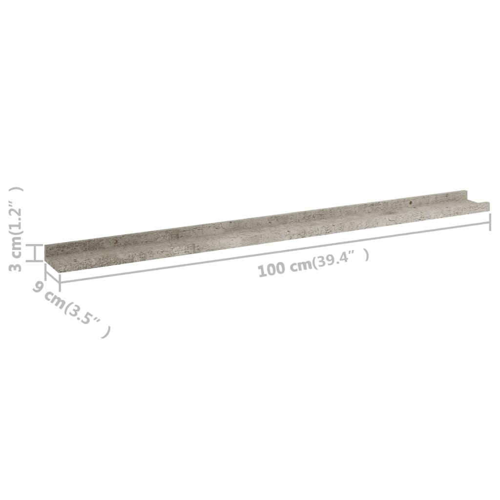 Vegghyller 4 stk betonggrå 100x9x3 cm