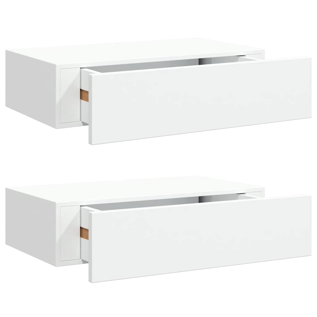 Veggmonterte skuffehyller 2 stk hvit 40x23,5x10 cm MDF