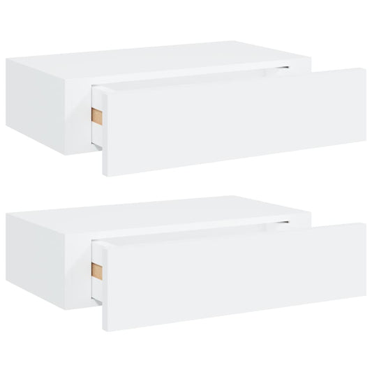 Veggmonterte skuffehyller 2 stk hvit 40x23,5x10 cm MDF