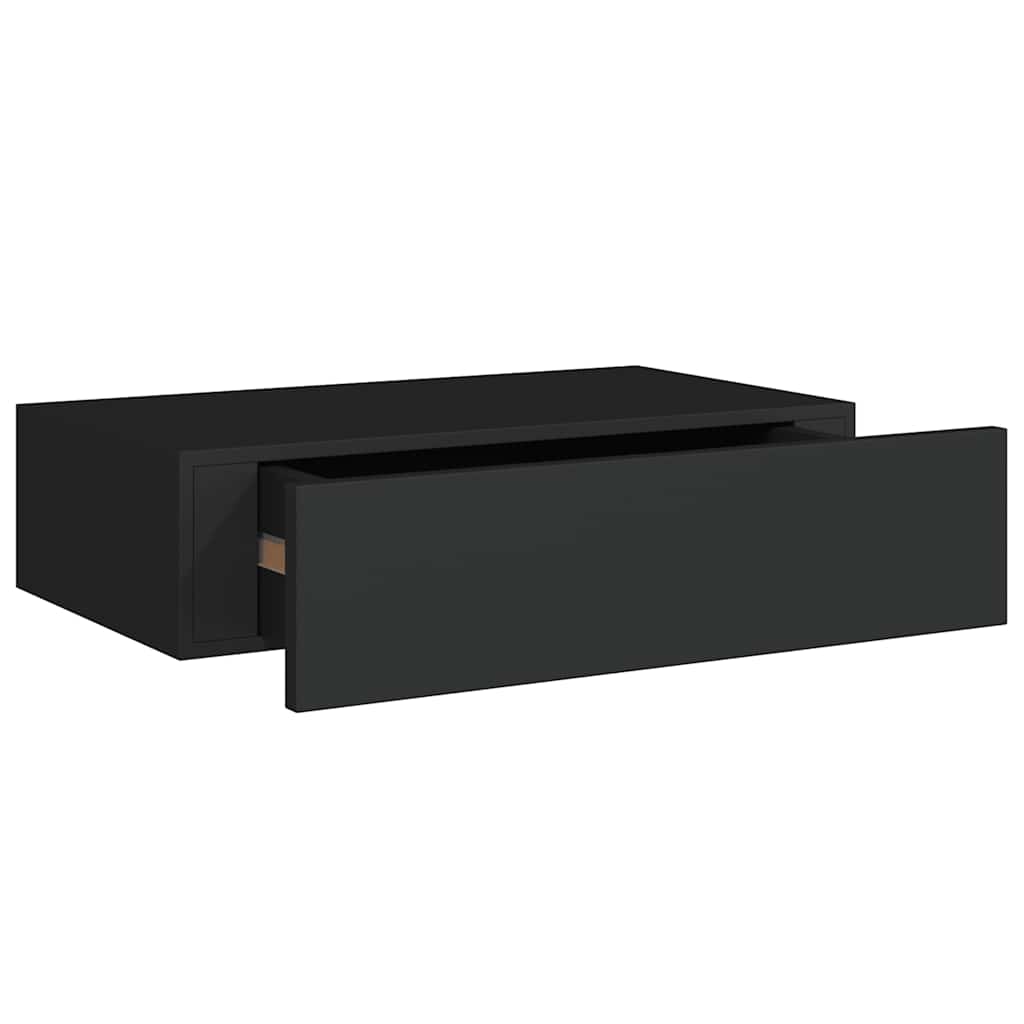 Veggmontert skuffehylle svart 40x23,5x10 cm MDF