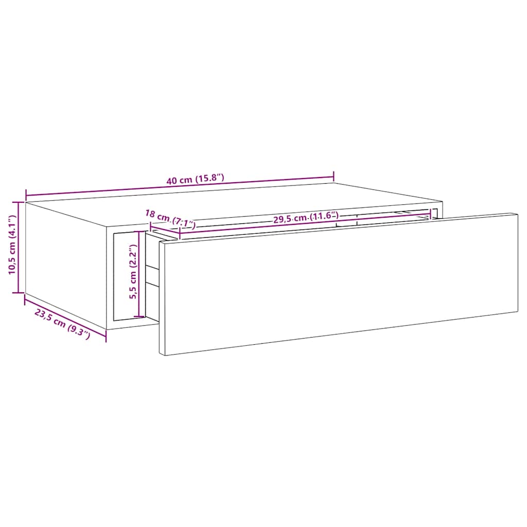 Veggmontert skuffehylle svart 40x23,5x10 cm MDF