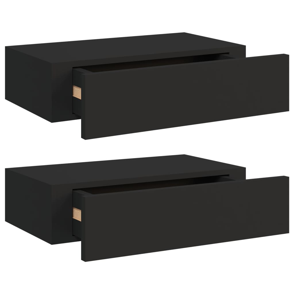 Veggmonterte skuffehyller 2 stk svart 40x23,5x10 cm MDF