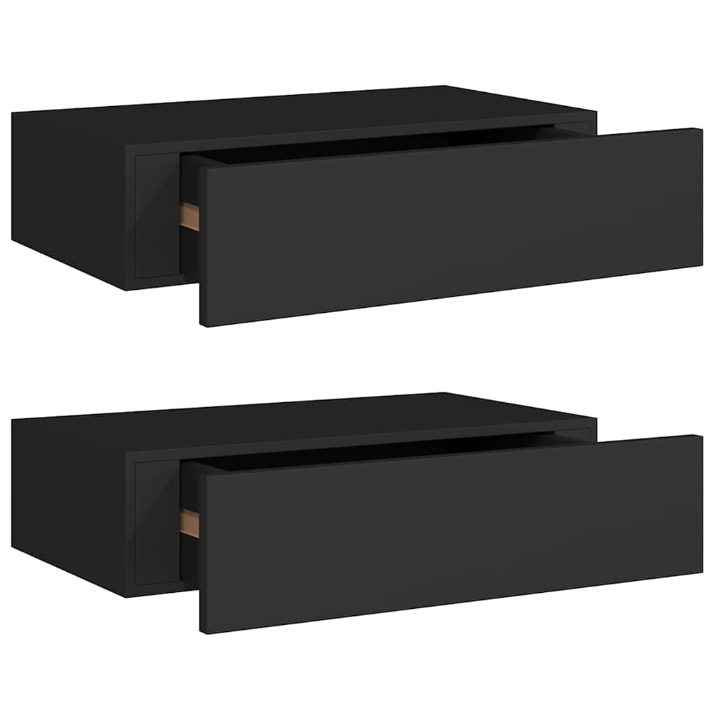 Veggmonterte skuffehyller 2 stk svart 40x23,5x10 cm MDF