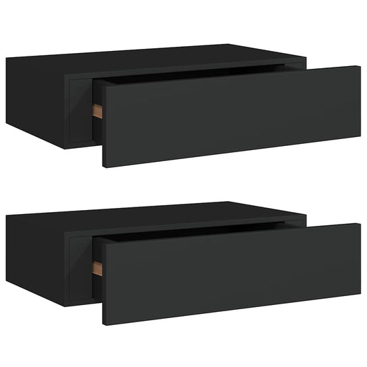 Veggmonterte skuffehyller 2 stk svart 40x23,5x10 cm MDF
