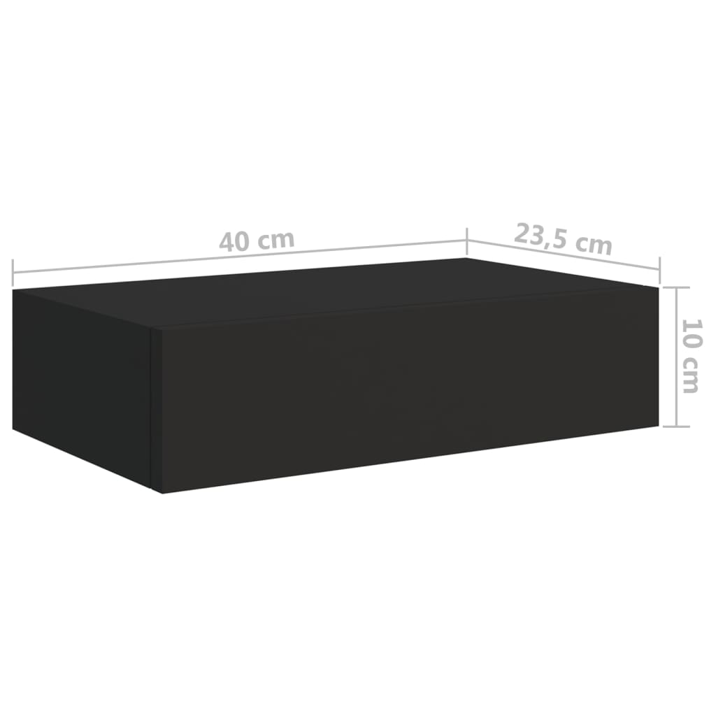 Veggmonterte skuffehyller 2 stk svart 40x23,5x10 cm MDF
