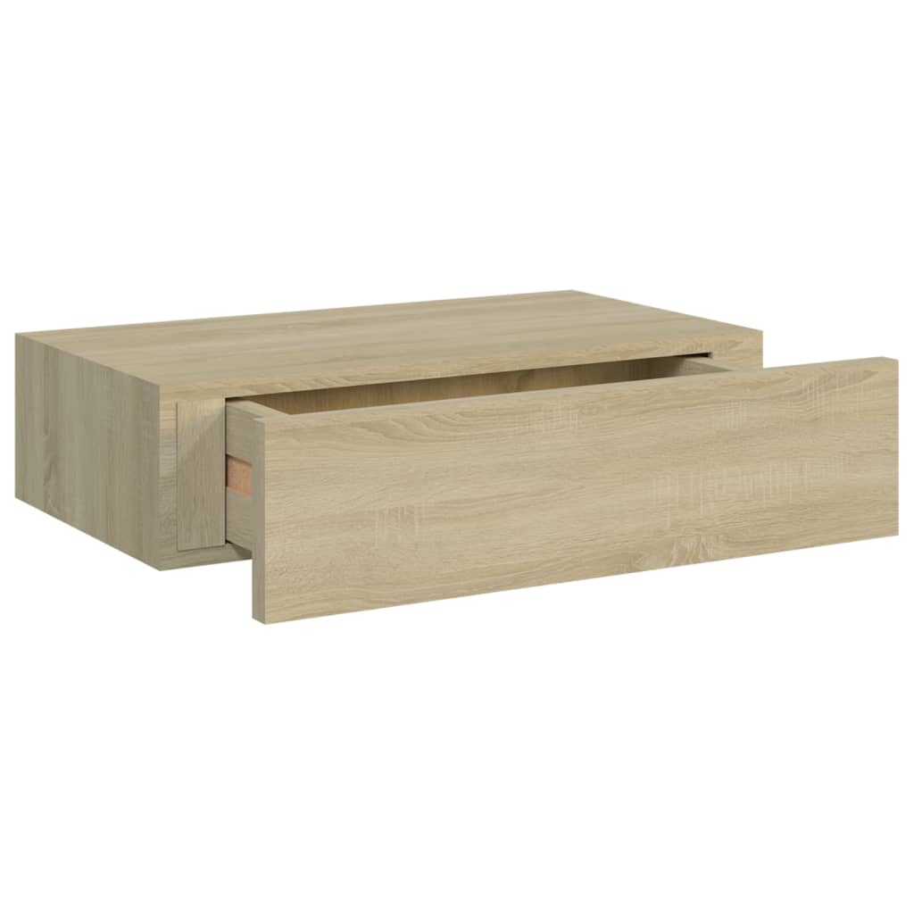 Veggmontert skuffehylle eik 40x23,5x10 cm MDF