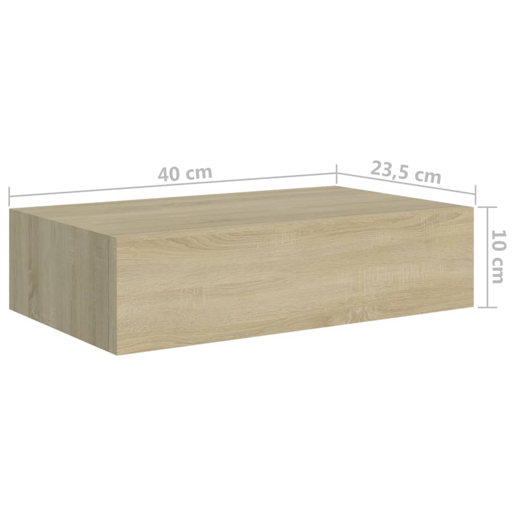 Veggmontert skuffehylle eik 40x23,5x10 cm MDF