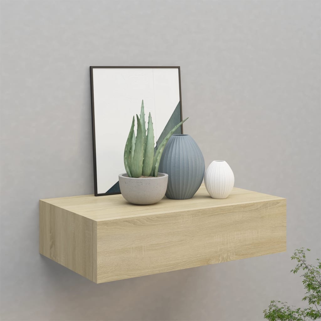 Veggmontert skuffehylle eik 40x23,5x10 cm MDF