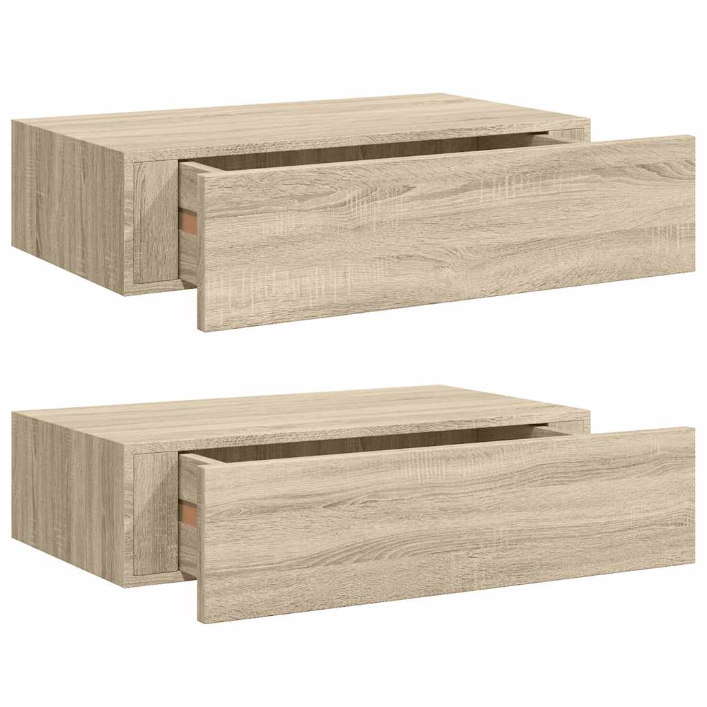 Veggmonterte skuffehyller 2 stk eik 40x23,5x10 cm MDF