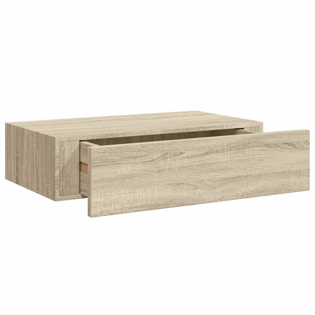 Veggmonterte skuffehyller 2 stk eik 40x23,5x10 cm MDF
