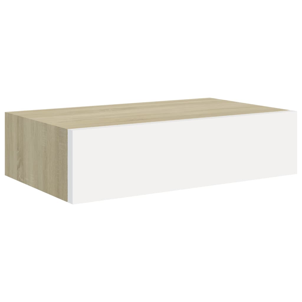 Veggmontert skuffehylle eik og hvit 40x23,5x10 cm MDF