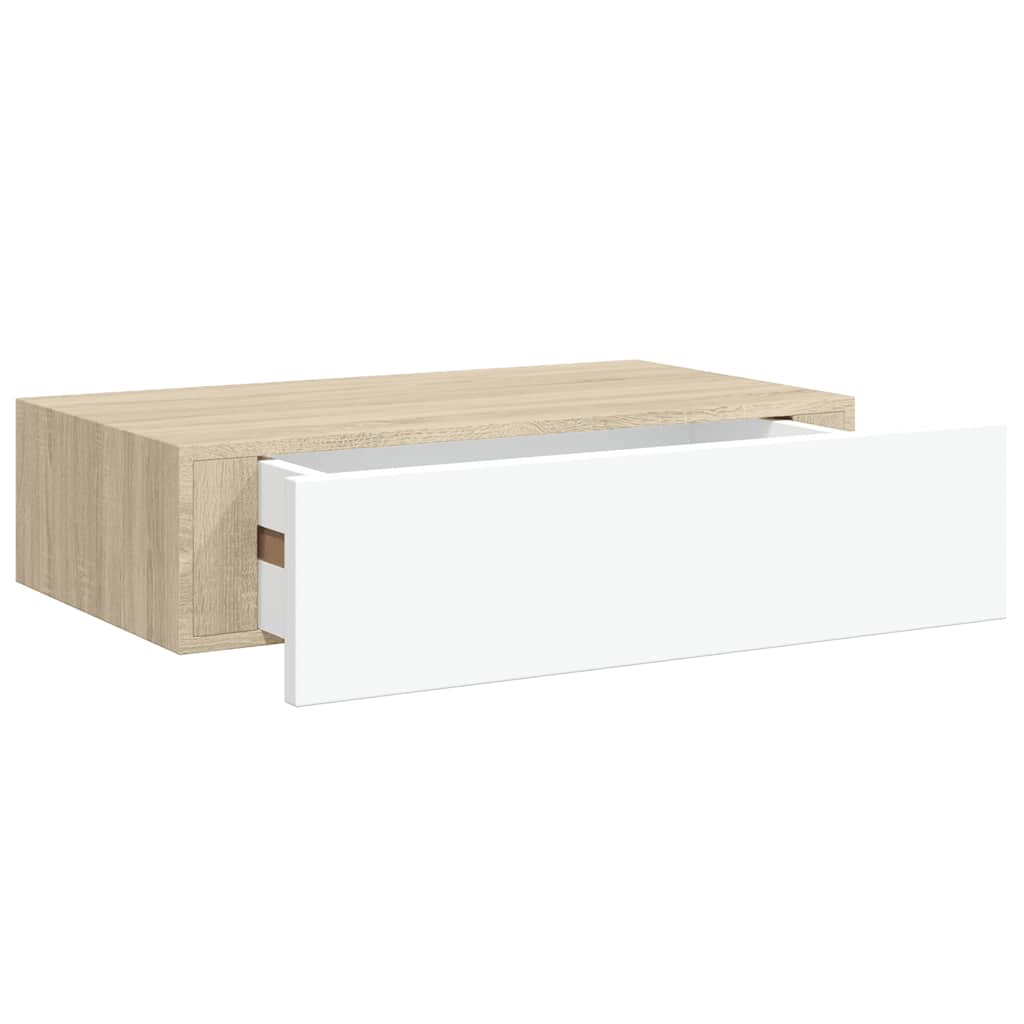 Veggmontert skuffehylle eik og hvit 40x23,5x10cm MDF