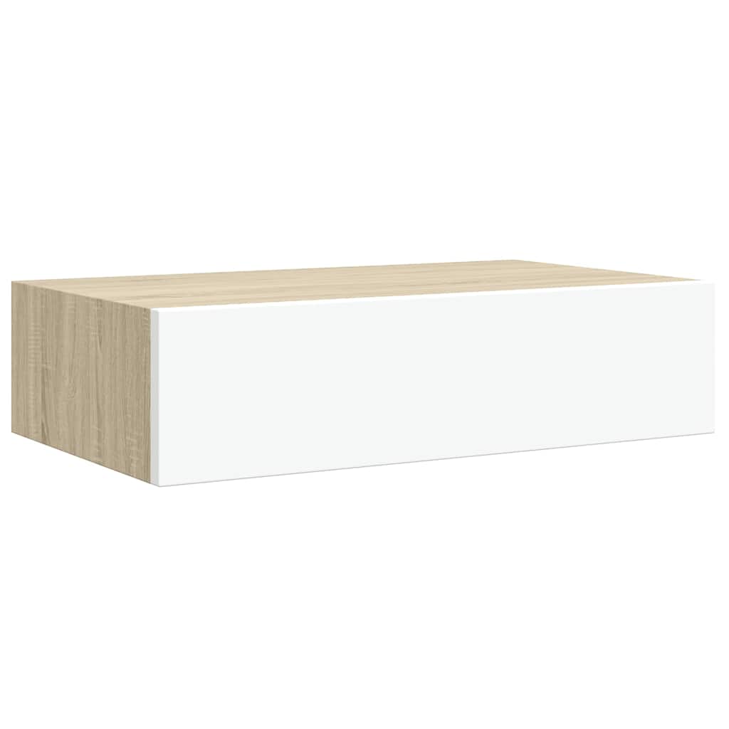 Veggmonterte skuffehyller 2 stk eik og hvit 40x23,5x10 cm MDF vidaXL