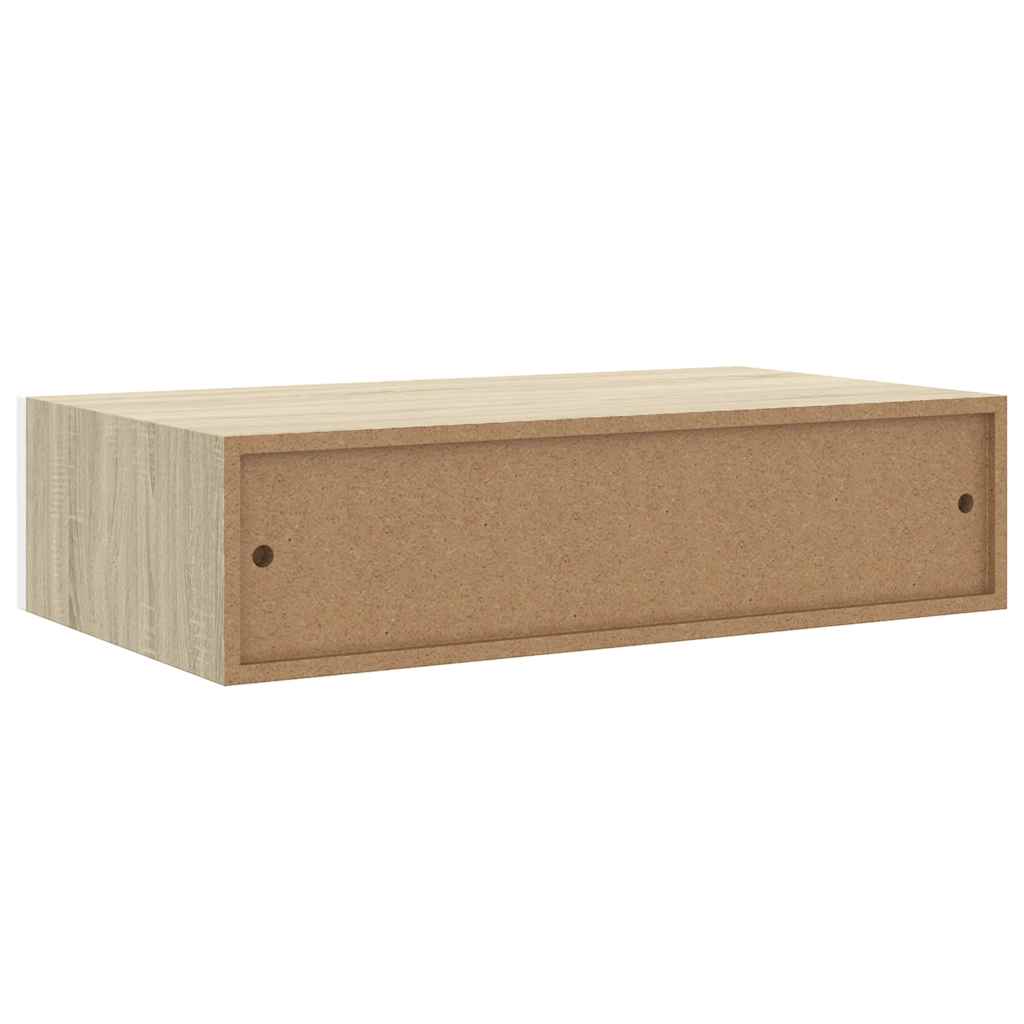Veggmonterte skuffehyller 2 stk eik og hvit 40x23,5x10 cm MDF vidaXL