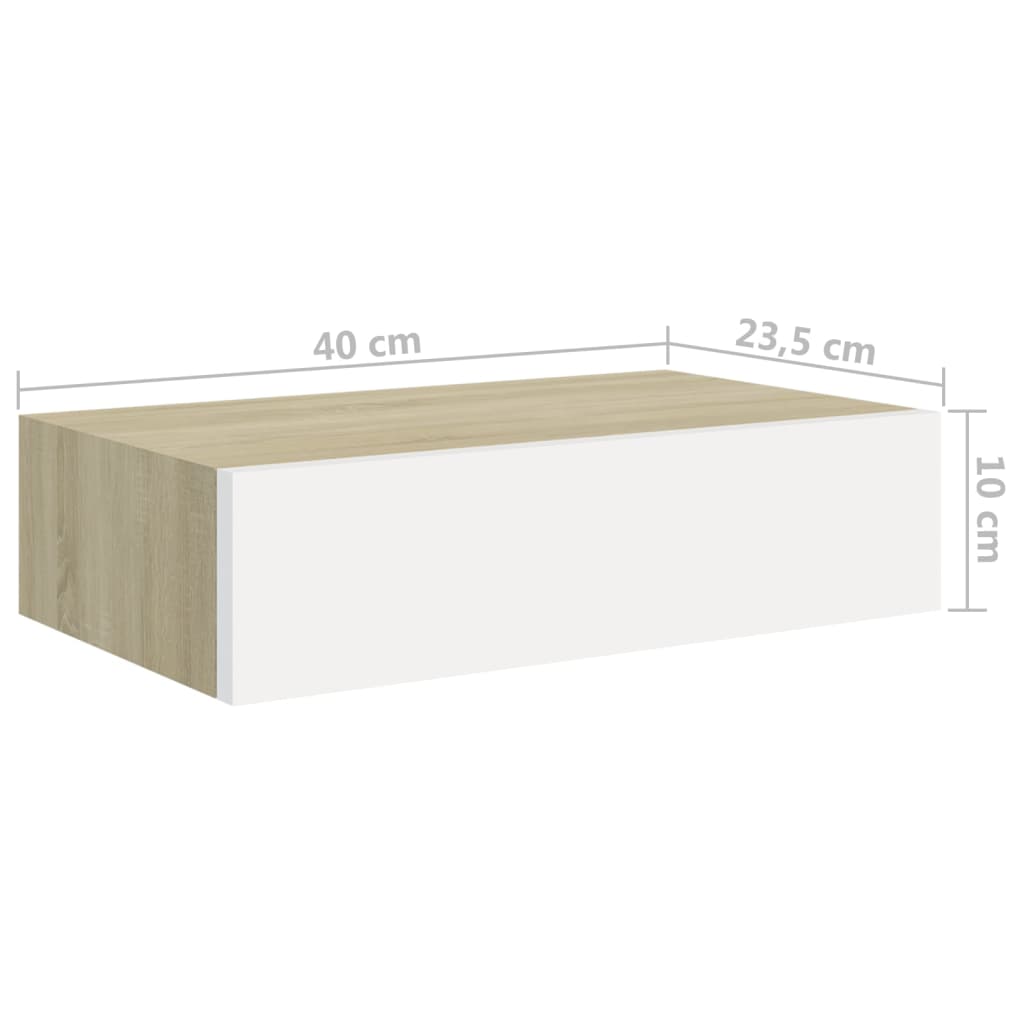 Veggmonterte skuffehyller 2 stk eik og hvit 40x23,5x10 cm MDF