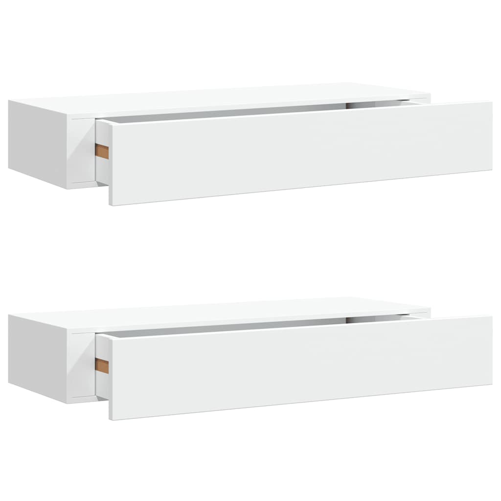 Veggmonterte skuffehyller 2 stk hvit 60x23,5x10 cm MDF vidaXL