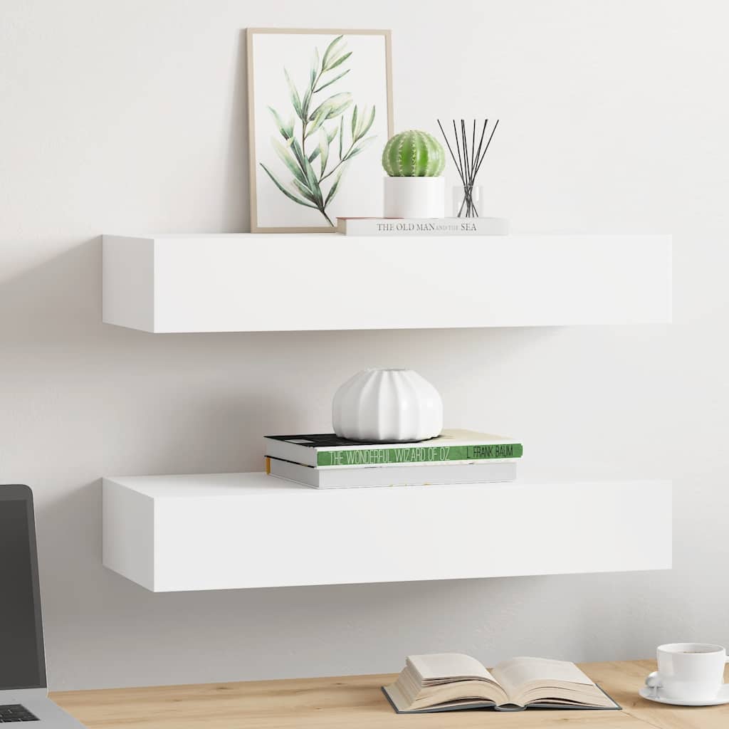 Veggmonterte skuffehyller 2 stk hvit 60x23,5x10 cm MDF vidaXL