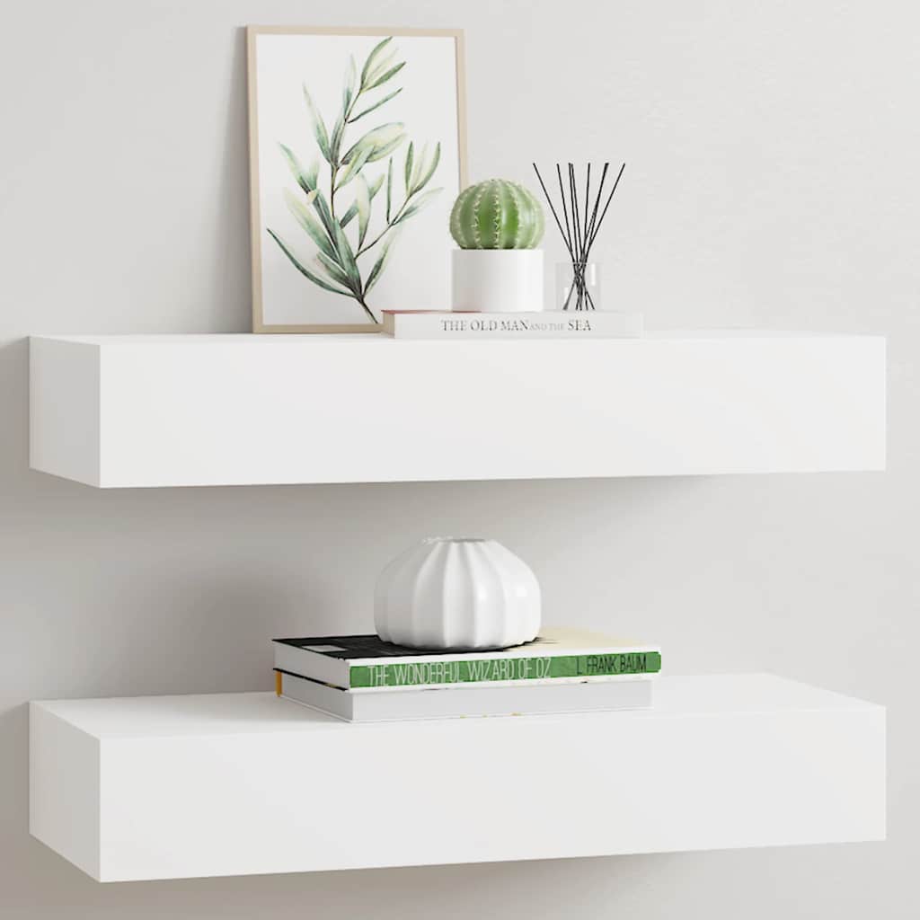 Veggmonterte skuffehyller 2 stk hvit 60x23,5x10 cm MDF vidaXL