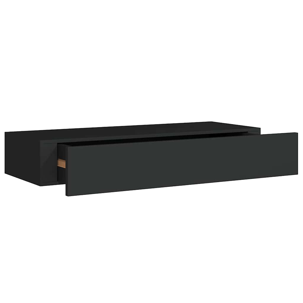 Veggmontert skuffehylle svart 60x23,5x10 cm MDF