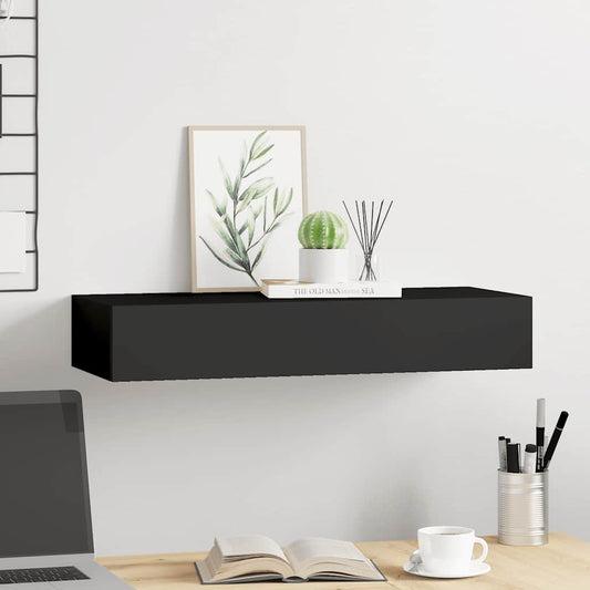 Veggmontert skuffehylle svart 60x23,5x10 cm MDF