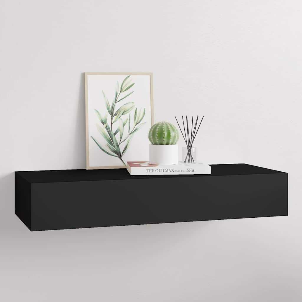 Veggmontert skuffehylle svart 60x23,5x10 cm MDF