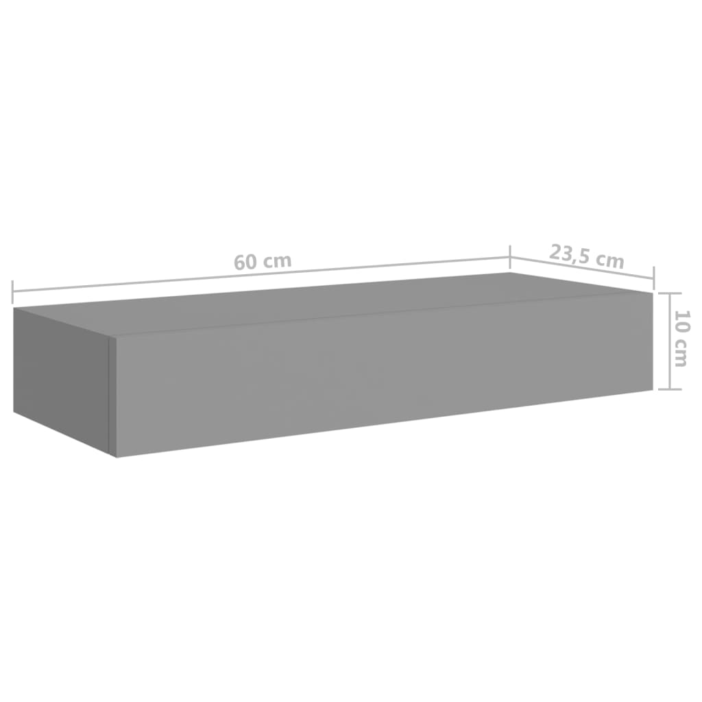 Veggmontert skuffehylle grå 60x23,5x10 cm MDF