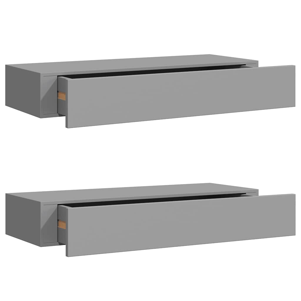 Veggmonterte skuffehyller 2 stk grå 60x23,5x10 cm MDF