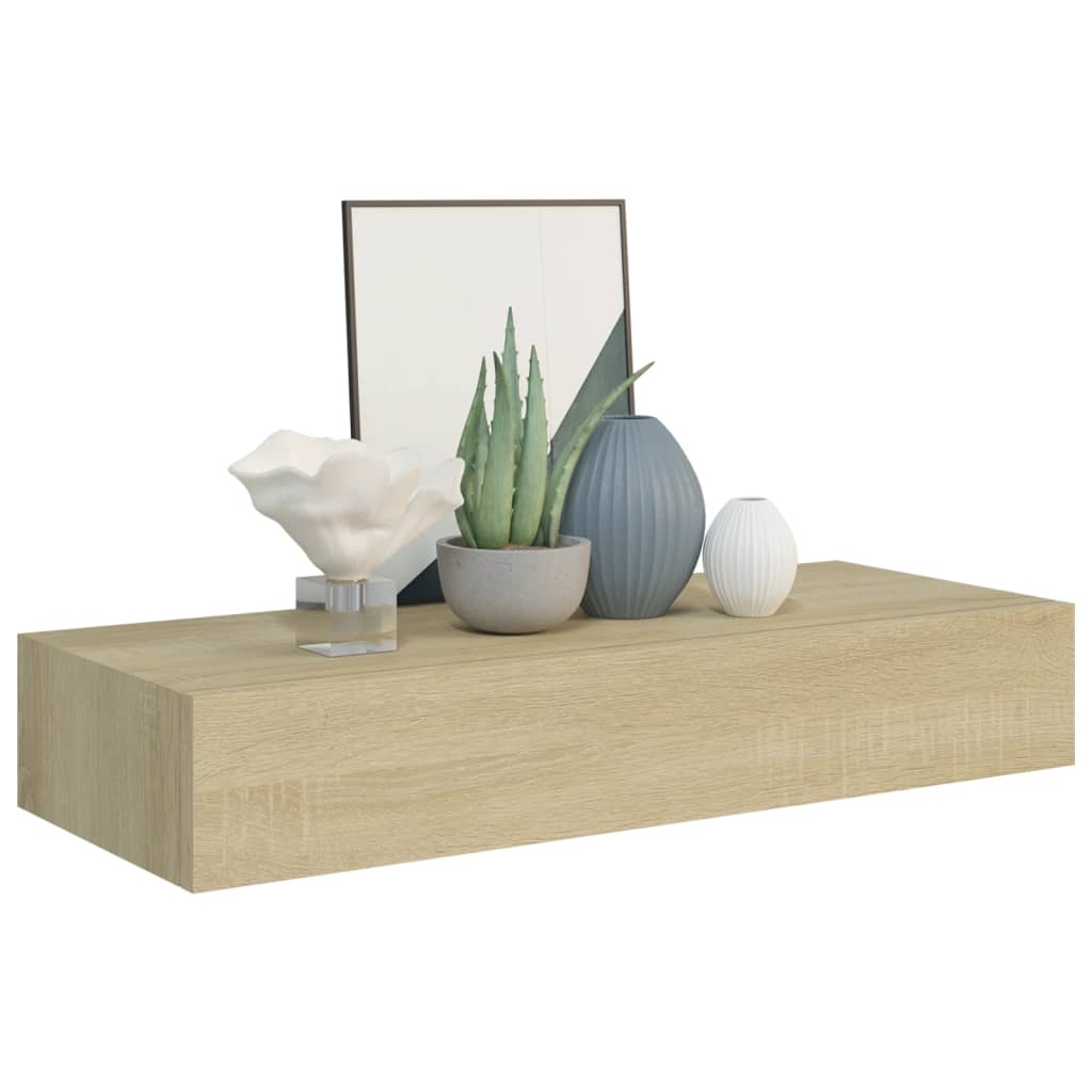 Veggmontert skuffehylle eik 60x23,5x10 cm MDF