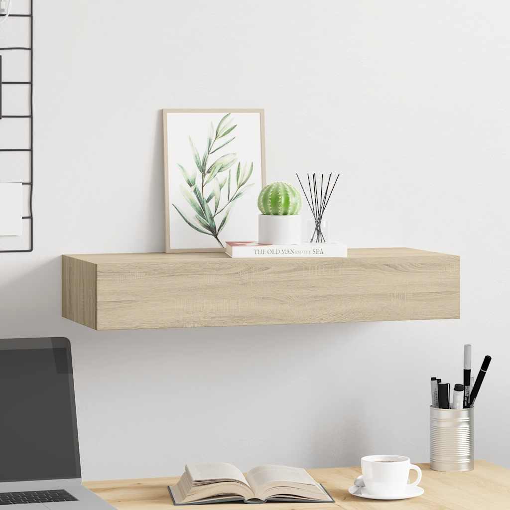 Veggmontert skuffehylle eik 60x23,5x10 cm MDF