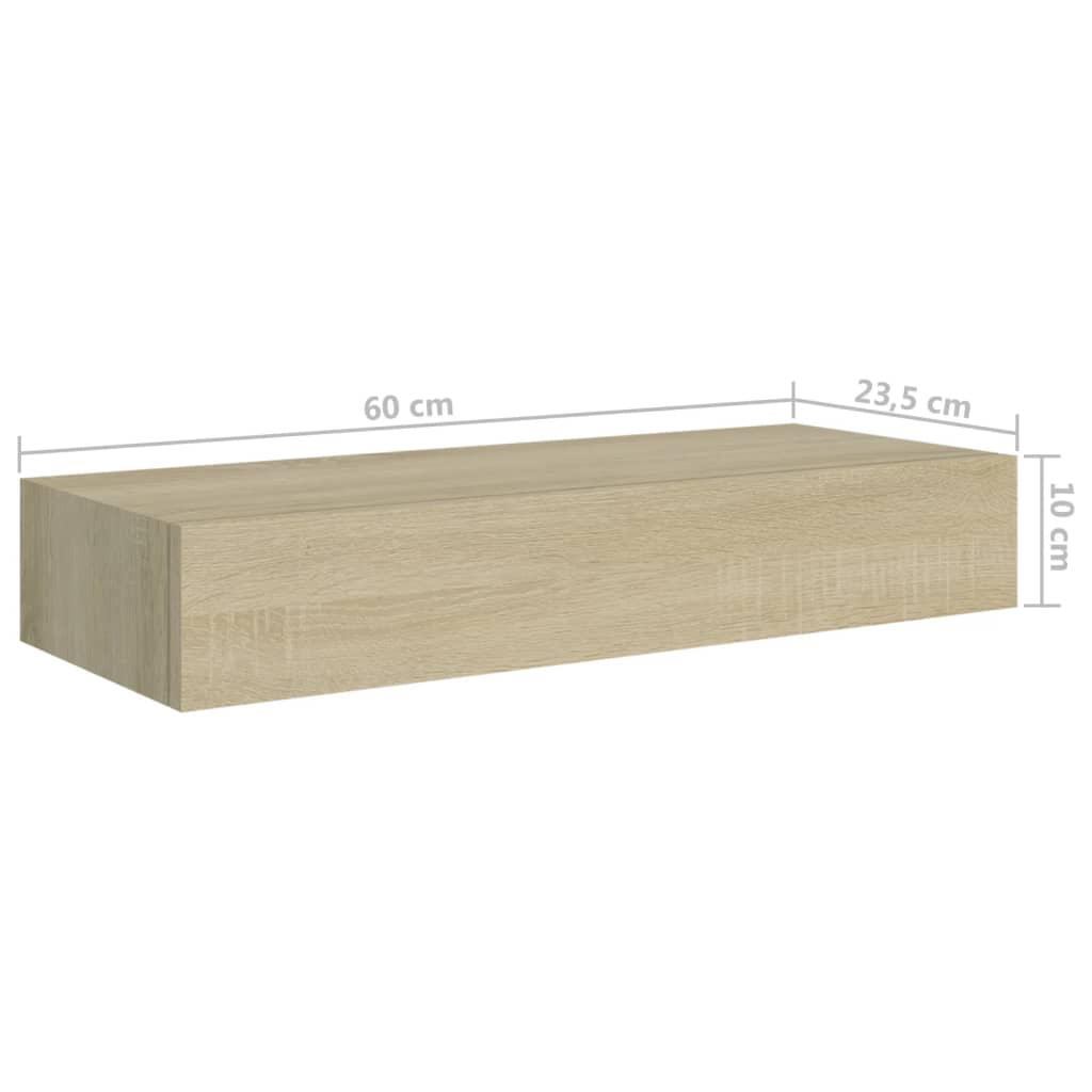 Veggmontert skuffehylle eik 60x23,5x10 cm MDF