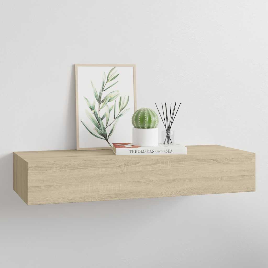 Veggmontert skuffehylle eik 60x23,5x10 cm MDF