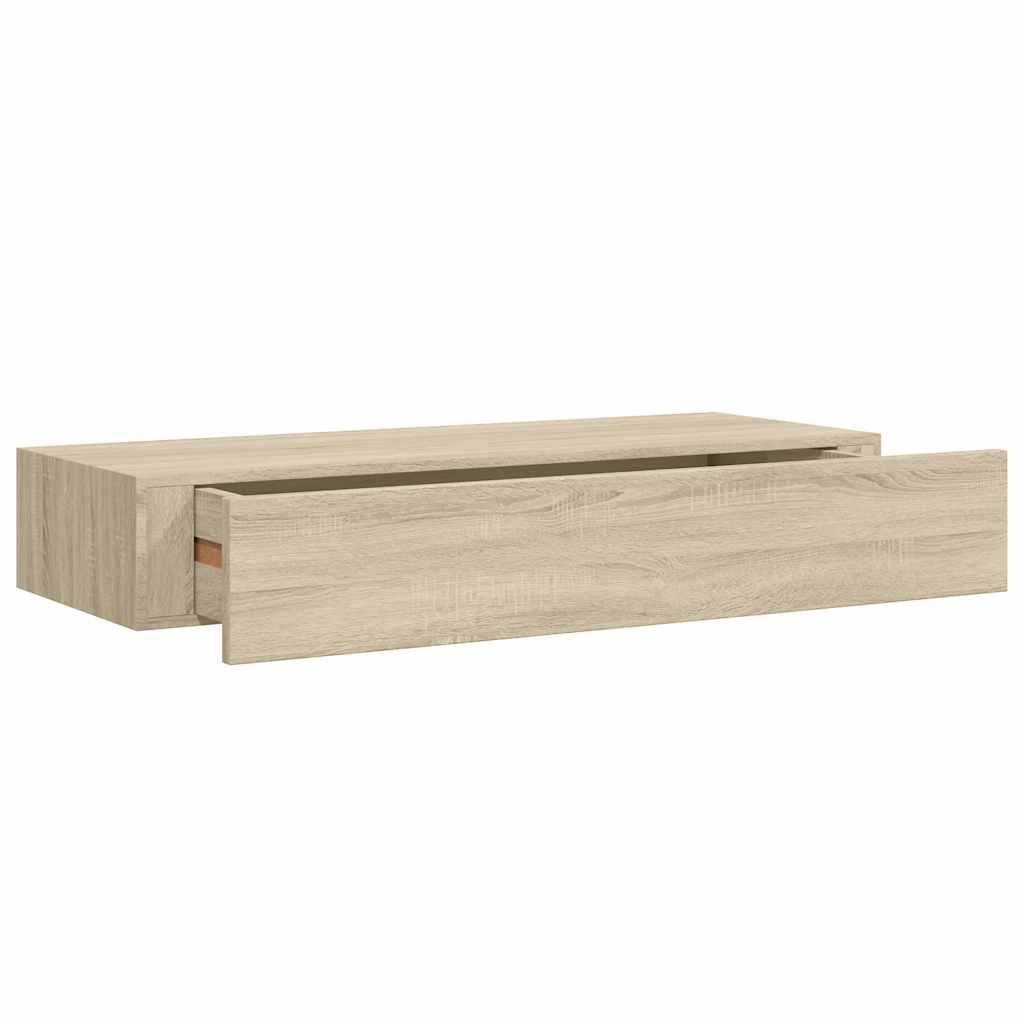 Veggmonterte skuffehyller 2 stk eik 60x23,5x10 cm MDF