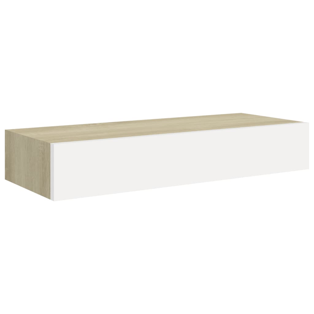 Veggmontert skuffehylle eik og hvit 60x23,5x10 cm MDF