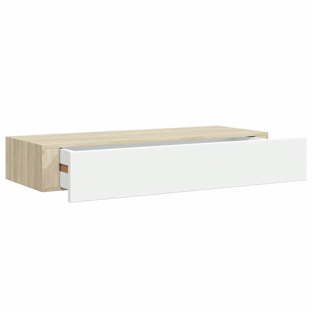 Veggmontert skuffehylle eik og hvit 60x23,5x10cm MDF