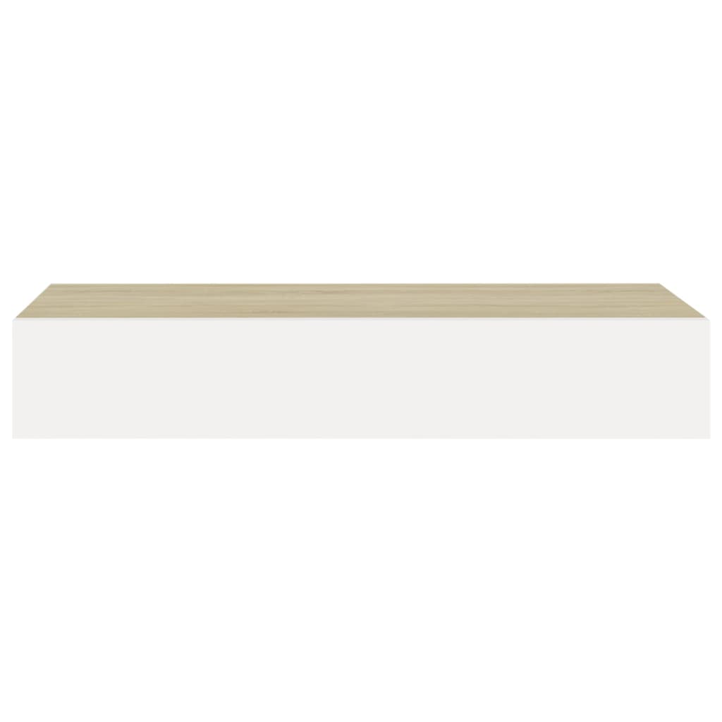 Veggmontert skuffehylle eik og hvit 60x23,5x10 cm MDF