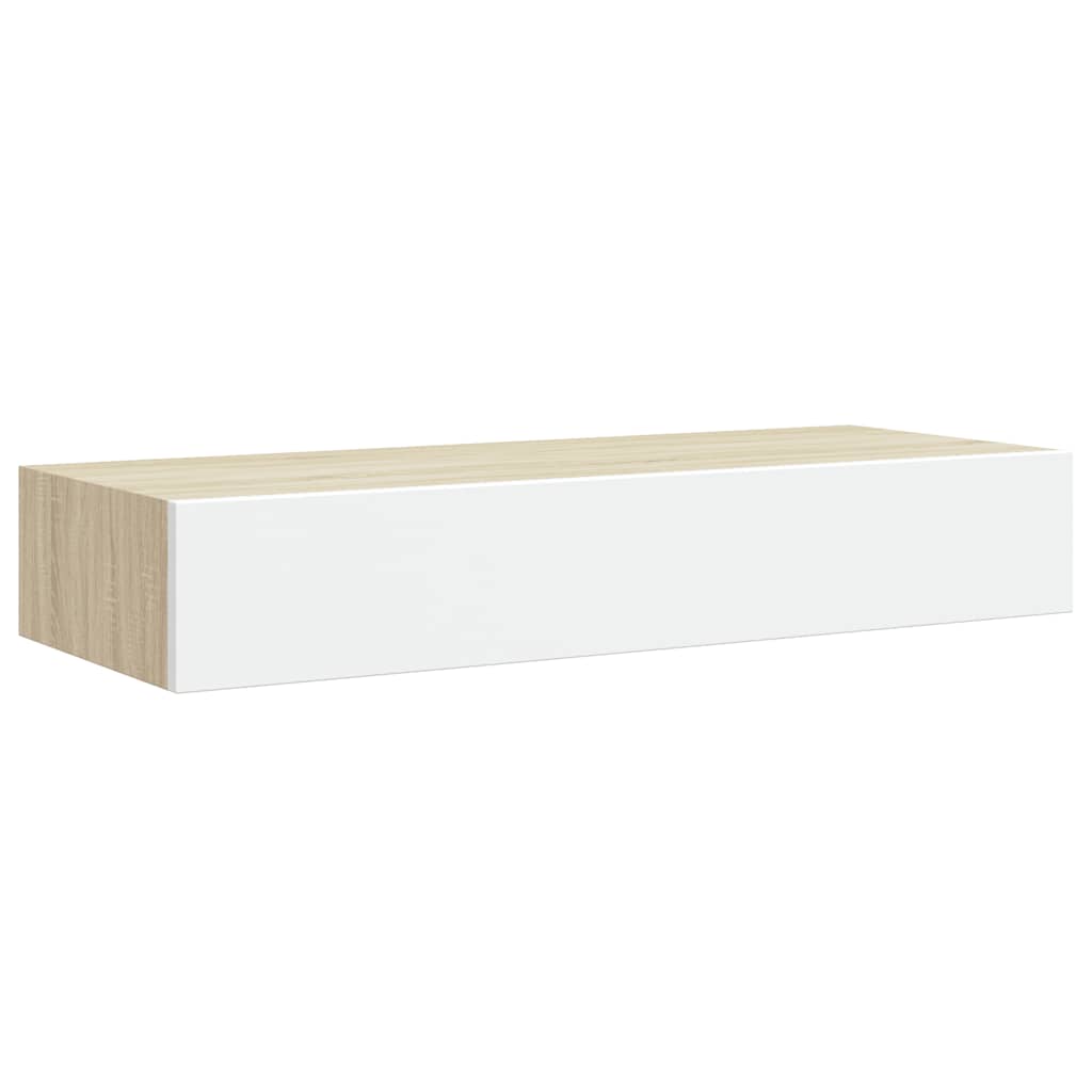 Veggmontert skuffehylle eik og hvit 60x23,5x10cm MDF