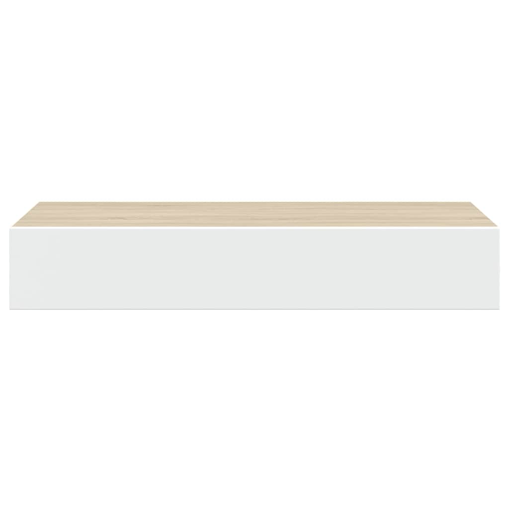 Veggmontert skuffehylle eik og hvit 60x23,5x10cm MDF
