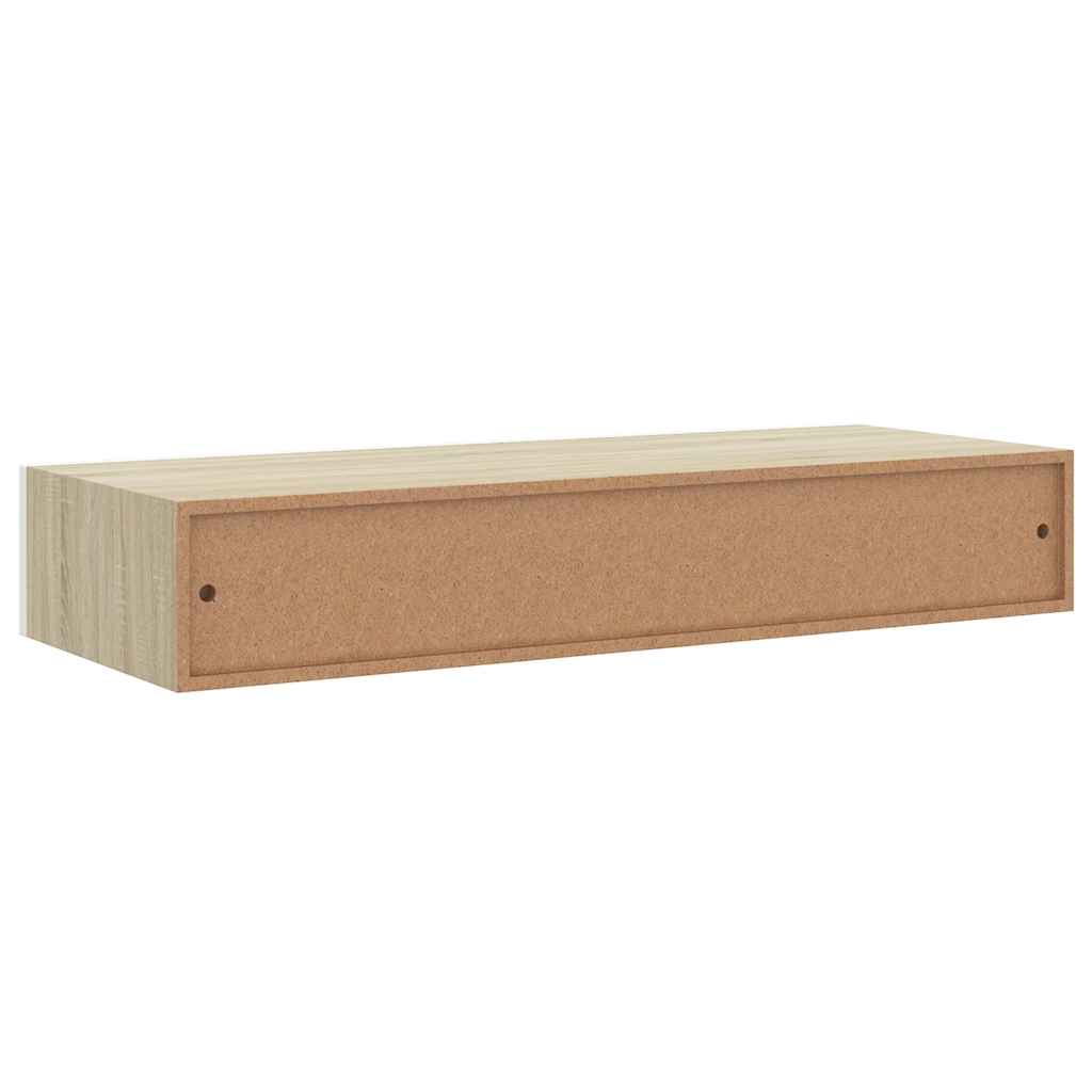 Veggmontert skuffehylle eik og hvit 60x23,5x10cm MDF