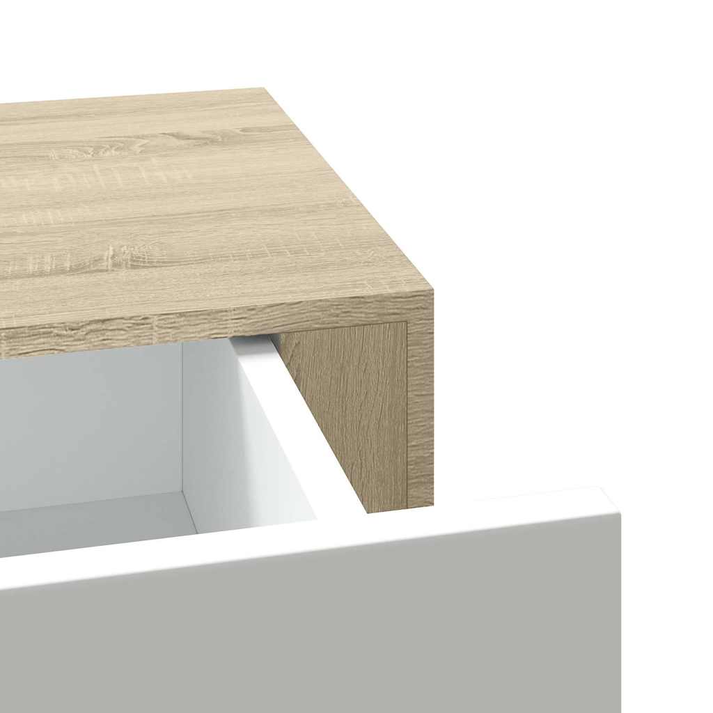 Veggmontert skuffehylle eik og hvit 60x23,5x10cm MDF