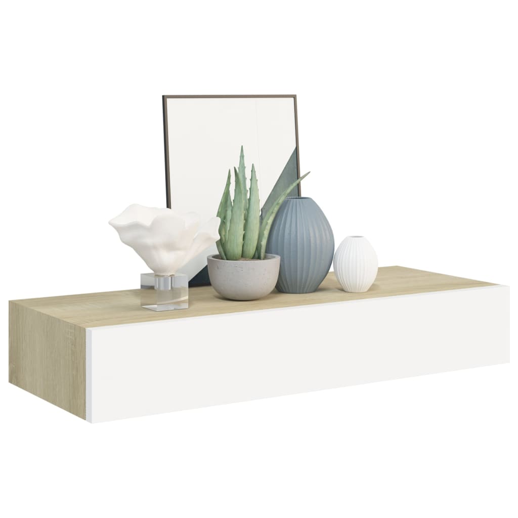 Vegghyller 2 stk eik og hvit 60x23,5x10 cm MDF