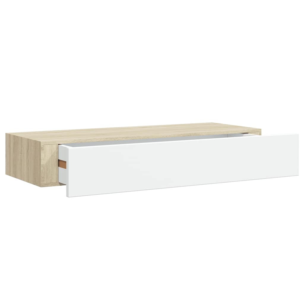Vegghyller 2 stk eik og hvit 60x23,5x10 cm MDF