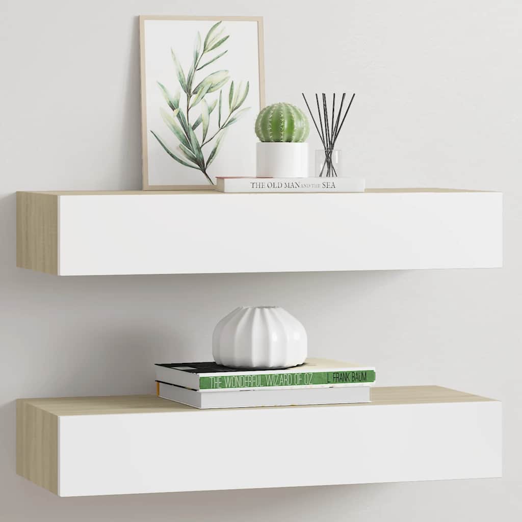 Vegghyller 2 stk eik og hvit 60x23,5x10 cm MDF