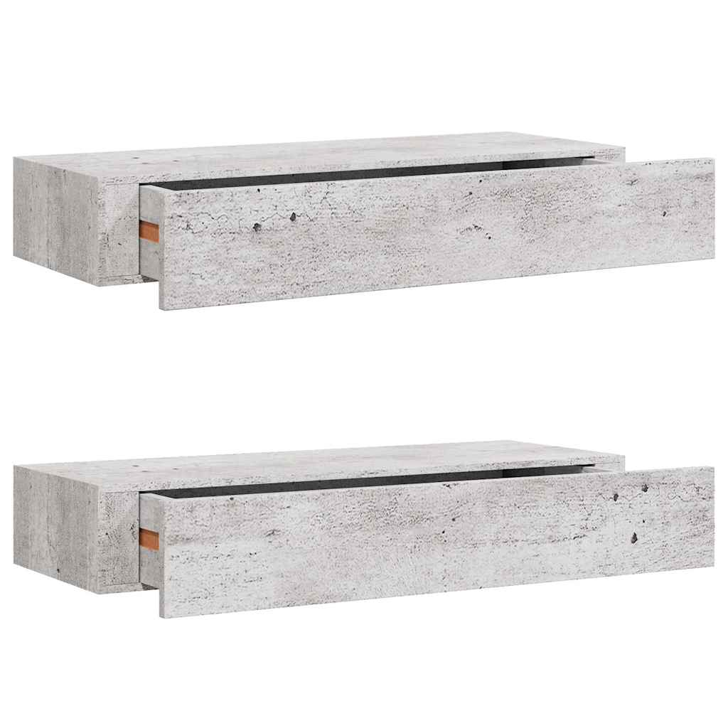 Veggmonterte skuffehyller 2 stk betonggrå 60x23,5x10 cm MDF