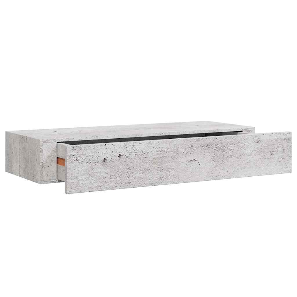 Veggmonterte skuffehyller 2 stk betonggrå 60x23,5x10 cm MDF