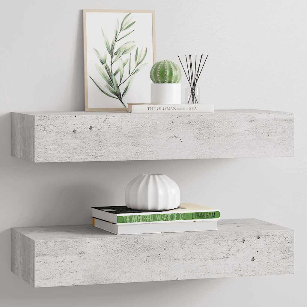 Veggmonterte skuffehyller 2 stk betonggrå 60x23,5x10 cm MDF