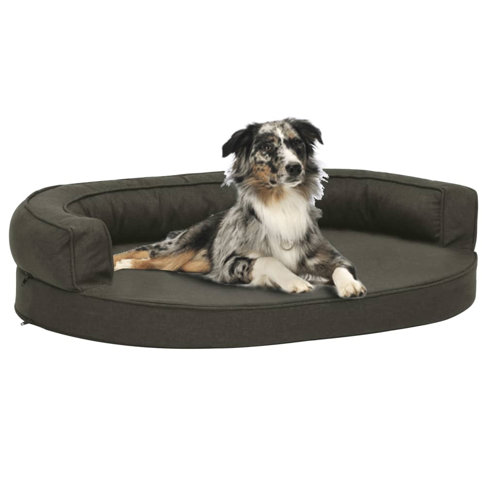 Ergonomisk hundeseng med linutseende 75x53 cm mørkegrå