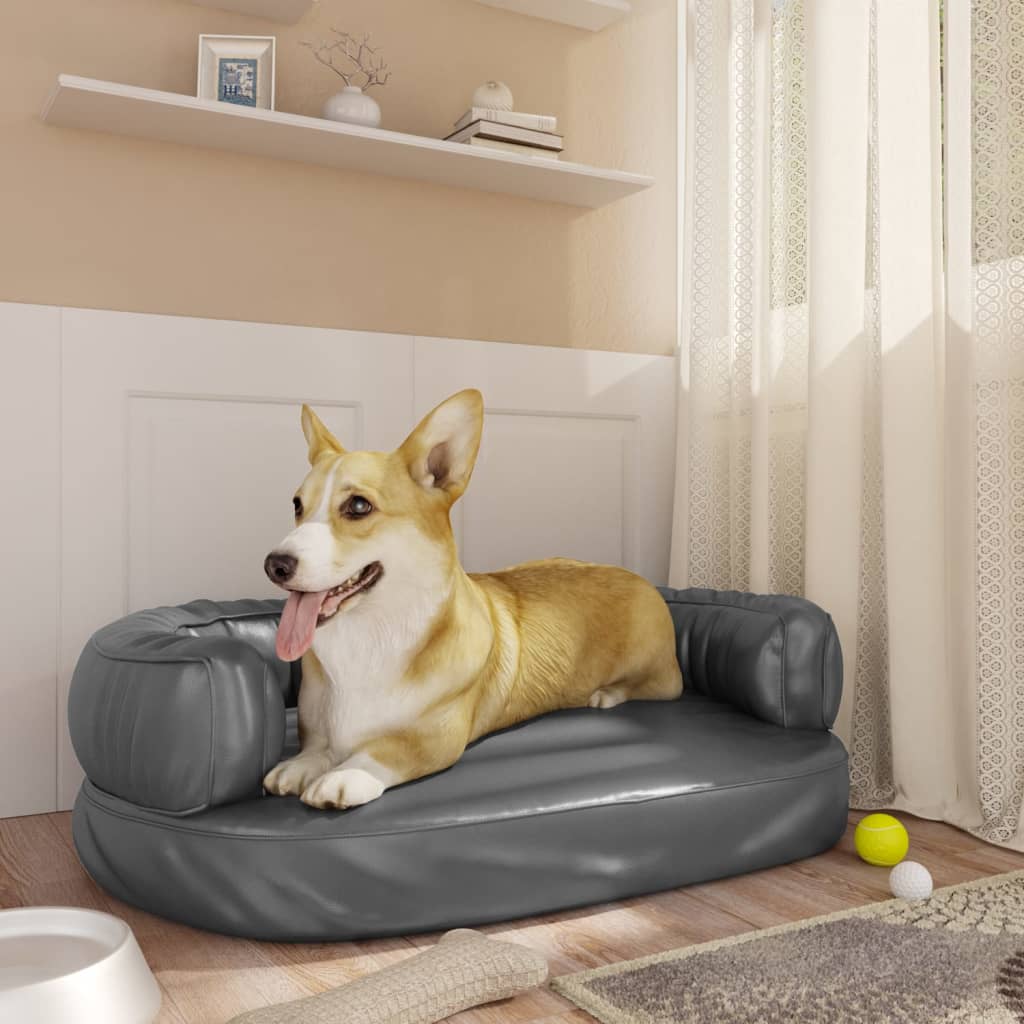 Ergonomisk hundeseng skum grå 60x42 cm kunstig skinn