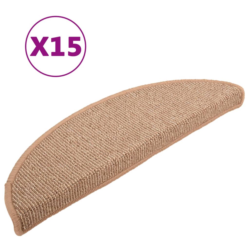 Trappematter 15 stk 56x17x3 cm lysebrune halvrund vidaXL