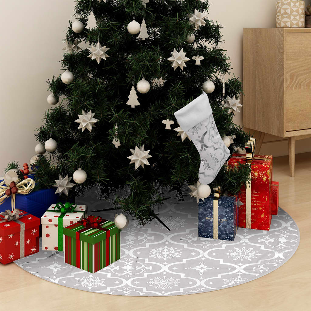 Luksus juletreskjørt med sokk hvit 90 cm stoff