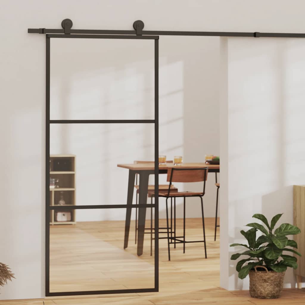 Skyvedør ESG-glass og aluminium 90x205 cm svart vidaXL